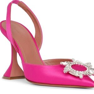 Amina Muaddi Pink Heels with Ankle Strap